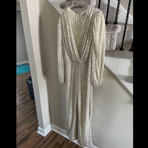 Fashion Nova White/Silver Jumpsuit